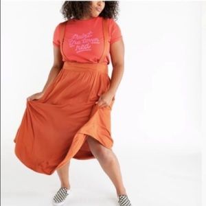 Ban.do blush pink suspenders pinafore midi skirt